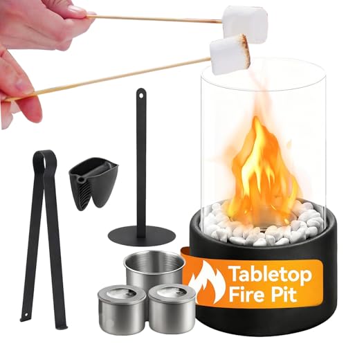 Ethanotischer Kamin, Kleine Tragbare Quadratischer Schwarzer Tisch-Ethanol-Kamin-Set Mit Dekorativen Steinen, Für Büro, Nachttisch, Balkon, Wohnung,...