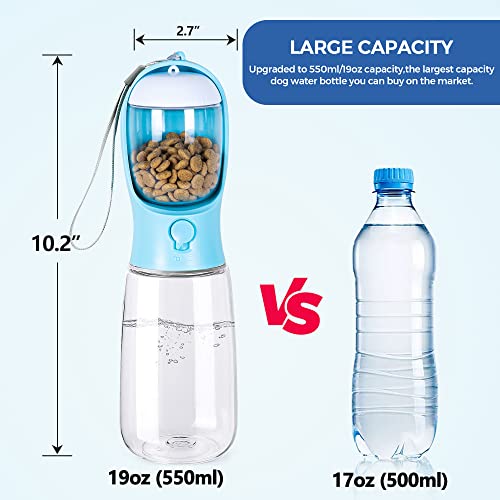 Bai International Dog Water Bottle With Separable Food Container- Pet Gift Dog Water Bottle Portable For Puppy Walk, Traveling And Hiking- Dog Travel Water Bottle With Dog Whistle (19Oz Blue) #TOP2