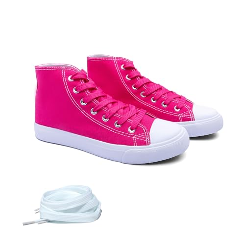Image of Women's High-Top Canvas Sneakers - Classic Lace-Up Casual Shoes with Extra Shoelaces - Comfortable, Stylish, and Durable