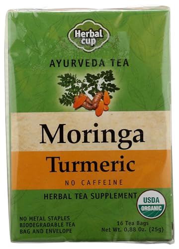Herbal Cup Ayurveda Moringa Tea, Organic Turmeric, No Caffeine Herbal Teas (16 Count, Pack of 1)