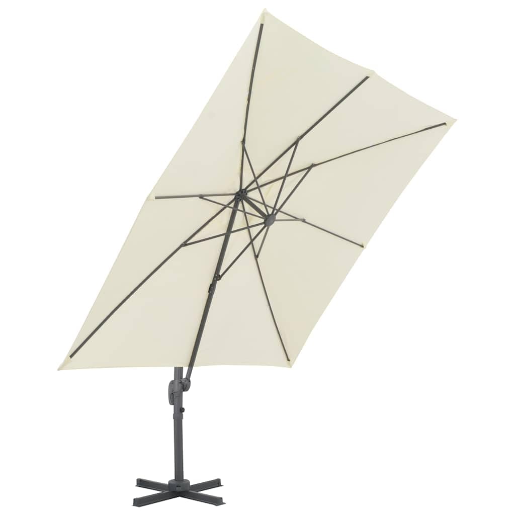 Fengshui Parasol przeciwsłoneczny z aluminiowym masztem 300 x 300 cm, piaskowy, wiszący parasol przeciwsłoneczny z odpornego na promieniowanie UV poliestru, z wytrzymałą podstawą krzyżową i obrotowym