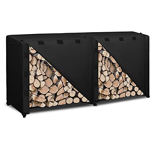 Easy-Going 8 Feet Outdoor Log Rack Cover 600D Heavy Duty Waterproof Weatherproof Firewood Cover With Openable Front Flap（96"X24"X41", Black #TOP28