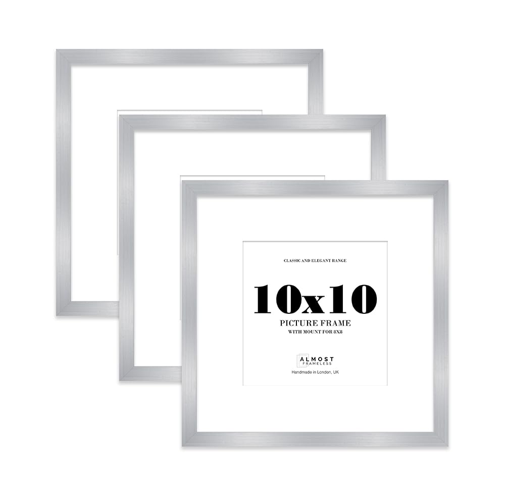 10x10 Silver Picture Frame with Mount for 8x8 Photos, Prints - Modern Square Wall Frame, Set of 3 — image 1