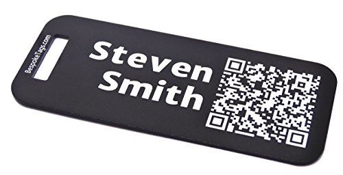 Custom Metal Luggage Tag - Customized Engraved Info & QR Code (Small, Black)