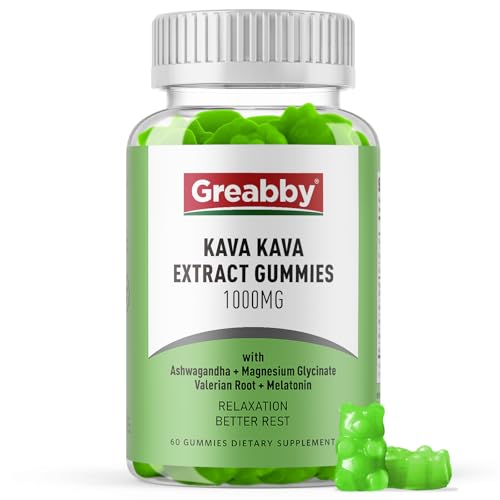 GREABBY Kava Kava Gummies 1000mg Per Serving, Sleep Support, Natural Lemon Flavor, 60 Vegan Gummies, Stress Relief & Relaxation Supplement
