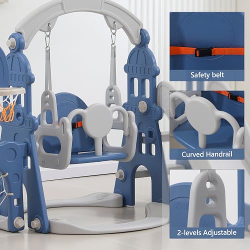 ArtSwithly 6 in 1 Toddler Slide and Swing Set, Kids Swing Outdoor for Toddler Age 1-3, Plastic Toddler Playset with Basketball Hoop - Thumbnail 6