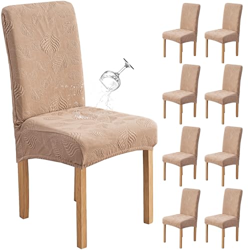 Image of Genina Waterproof Dining Chair Cover Set of 8,Kitchen Chair Cover,Khaki