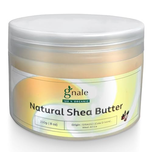 gnale Shea Butter Jar 250g(8oz) African Shea Butter Raw Organic. Body Butter Skin Moisturizer for Face Skin and Hair, Pure Raw Shea Butter for DIY Lotion, Oil, Cream, Soap (8)