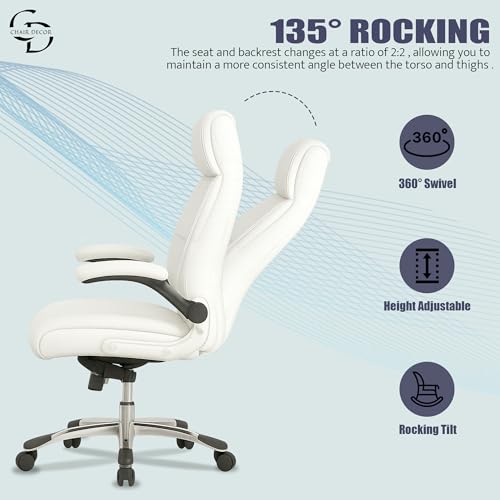 Image of Premium Leatherette Boss Office Chair | Ergonomic High-Back Revolving Chair for Home, Office, Study & Gaming | Height Adjustable Executive Chair with Chrome Base | 1 Piece (White)
