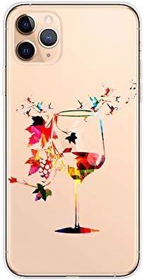Blingy's iPhone 11 Pro Max Case (6.5 inch), Fun Wine Design with Autumn Leaves Pattern Art Style Transparent Soft TPU Protective Clear Case Compatible for iPhone 11 Pro Max 6.5" (Autumn Wine Glass)