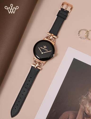 Image of Wearlizer Leather Bands Compatible with Google Pixel Watch 4 /3 41mm /Pixel Watch 2 /1 Band Women, Dressy Designer Slim Leather Strap with D-Shape Metal Buckle for Pixel Smartwatch Accessories