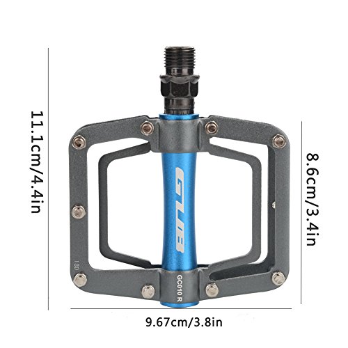 Vgeby 1Pair Bicycle Pedal, Lightweight Aluminum Alloy Bike Flat Pedals For Mountain Road Bmx Mtb Fixie Bikes (Titanium Color + Blue) Bicycle And Spare Supplies #TOP3