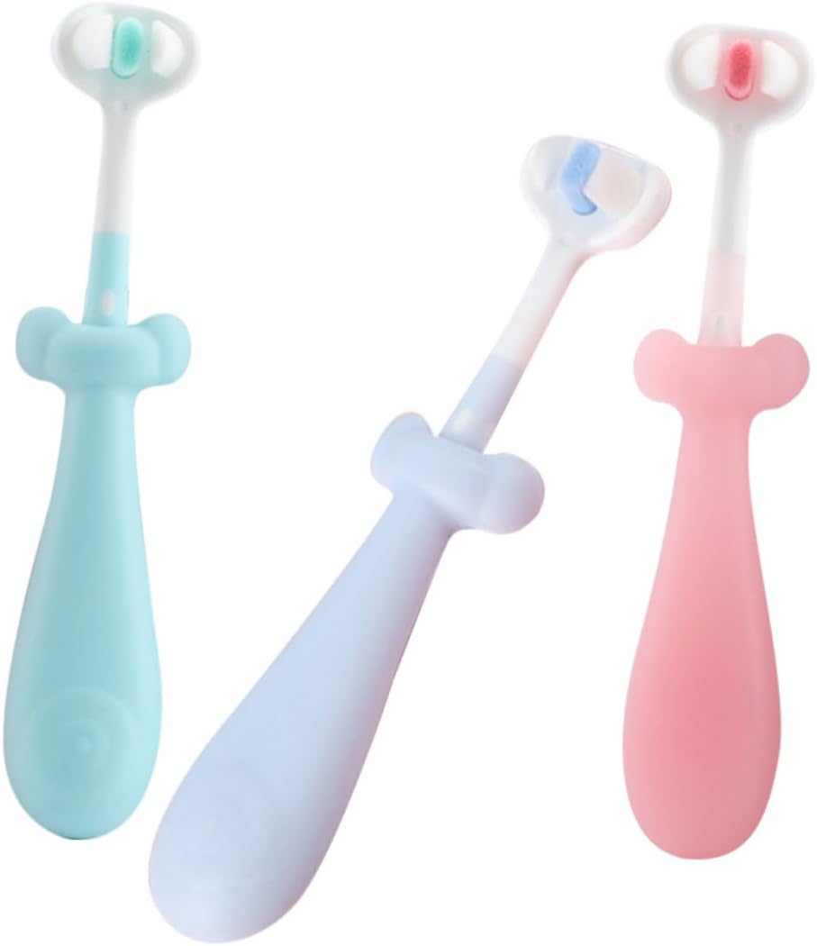 3-Piece Cute Soft Bristles Toothbrush Set for Boys and Girls Non-Slip Handle Gentle 3-Sided Design for Toddlers and Children Manual Cleaning Toothbrushes