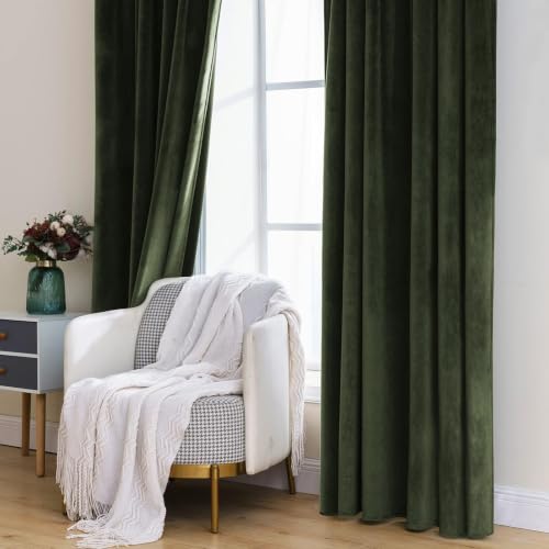 Image of MIULEE Velvet Curtains 52x84 inches 2 Panels Olive Blackout Curtains | Luxury, Bedroom Living Room, Thermal Insulated, Super Soft Window Drapes, Rod Pocket & Back Tab