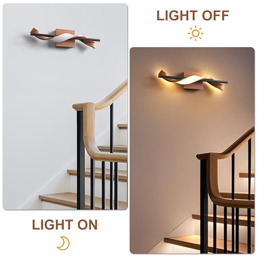 Image of Farmhouse LED Wall Sconce, 3000K Dimmable LED Bathroom Light Fixture, 17.9 inch Vanity Light Over Mirror, Wood Indoor Wall Lamp for Bedroom, Living Room