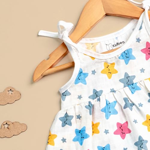 Image of Kidbea Organic Cotton Baby Girl Dresses | Muslin Frock for Girls | Soft Breathable Cute Printed Summer Wear Clothes with Tie-Up Shoulders