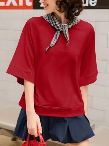 Image of Tankaneo Womens Oversized Half Sleeve T-Shirts Crew Neck Boxy Basic Tees Tops Summer Casual Loose Fit Tunic Shirts