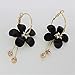 ANDPAI Elegant Romantic Bohemian Crystal Acrylic Rose Flower Dangle Drop Earrings Five Leaves Exaggerated Round Hoop long Tassel Earring for Women Statement Jewelry Gifts (Black)