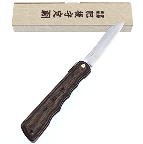 HIGO NO KAMI Coltello Tascabile Pieghevole Giapponese VG-10 legno laminato Fatto a Mano in Giappone da Nagao Kanekoma (marrone)