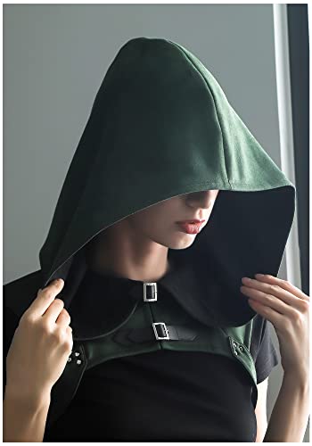 Kuoin Steampunk Rogue Cowl Hat Faux Suede Medieval Gothic Cape Cosplay Men Women (L, Dark Green) #TOP3