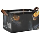 PDZRMY Cat Eyes Amber Open Storage Bin Large Foldable Storage Box Storage Basket Organizer Bins with Leather Handles for Shelf Closet Bedroom...