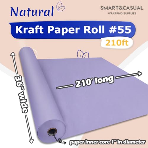 Image of SMART&CASUAL 36 inch x 2,520 inch (210') Light Purple Kraft Craft Paper Roll for Gift Wrapping Bulletin Board Bouquet Flower Art Packing Parcel Table Covering 80GSM 55LB (Light Purple, 36 inch x 210')