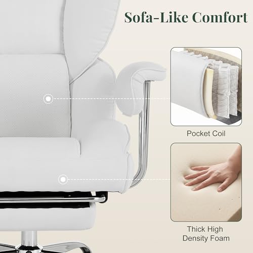 Image of Big and Tall Office Chair 400 LBS, Scratch-Resistant PU Leather Executive Ergonomic Desk Chair with Footrest, Lumbar Support, Wide Reclining Computer Seat for Home Office, Beige