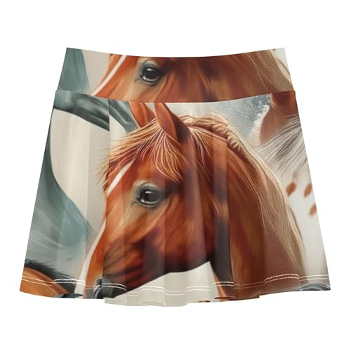 Horse Heads Girls' Shorts Athletic Skorts Toddler Tennis Skirts 2 in 1 Teen Cheer 3t