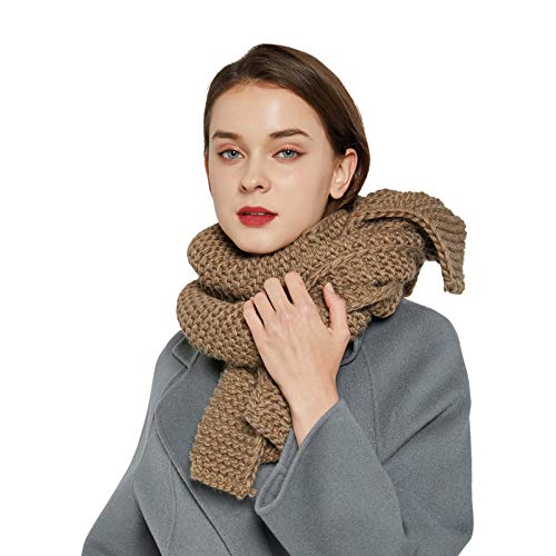 Surblue Winter Chunky Knit Scarf Warm Thick Wrap Pattern Long for Men and Women for Outdoors, Khaki