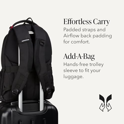 Image of SWISSGEAR Cecil Laptop Backpack, Fits Most 16-Inch Laptops, Three-Compartment Design, Airflow Back Panel, Black, 27.3L, 18-Inch