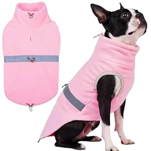 5 in 1 Dog Fleece Vest with Leash Hole, Cozy Sweaters for Medium Dogs with 3 Adjustable Buckles, Thick Pet Sweater with Reflective Strips, Doggie Jackets for Frenchie Poodle, Male or Female(Pink, M)
