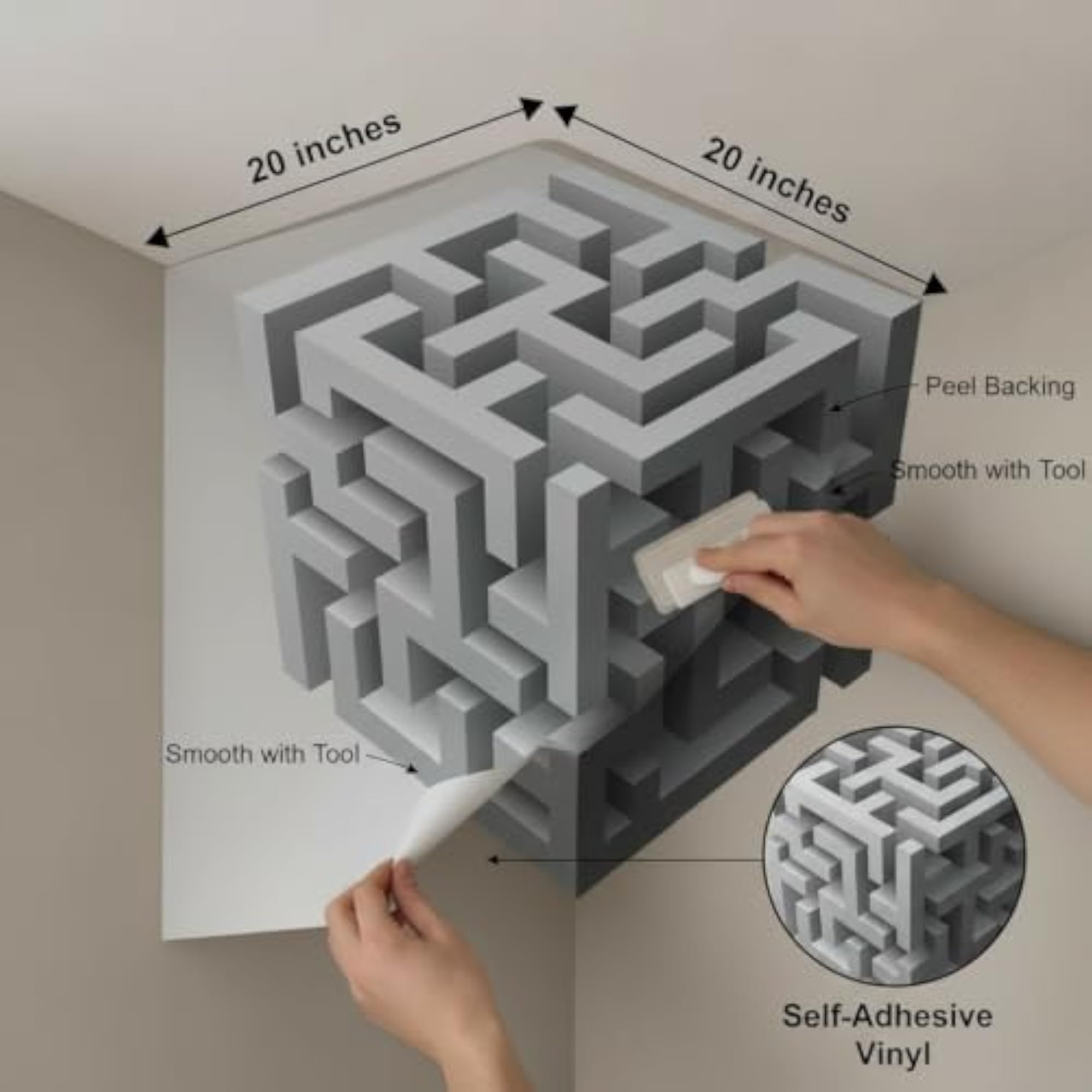 3D Cube Wall Sticker, Geometric Optical Illusion Decor