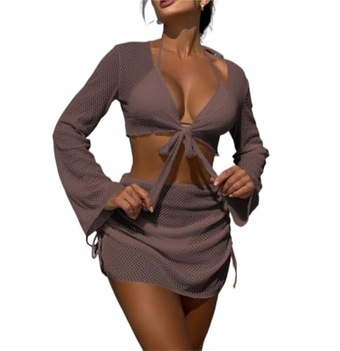 Ensemble maillot de bain 4 pièces chic couleur marron unie