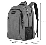 MATEIN Travel Laptop Backpack, Work Bag Lightweight Laptop Bag with USB Charging Port, Anti Theft Business Backpack, Water Resistant School Rucksack Gift for Men and Women, Fits 15.6 Inch, Grey - Image 11