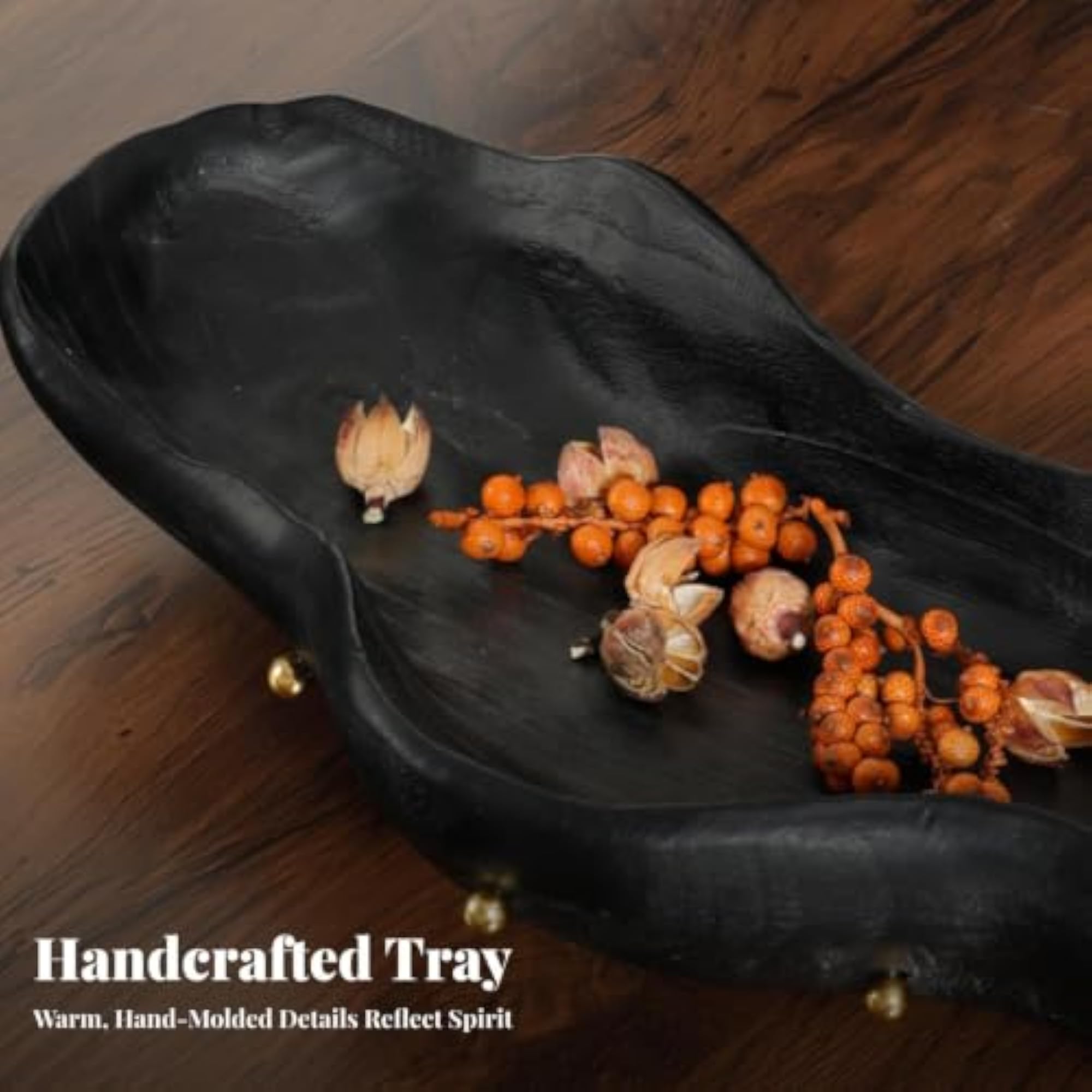 Rustic Resin Tray with Gold Feet, Shallow Open Basin Catchall