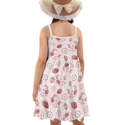 Girls Cute Spaghetti Strap Dress Tiered A-Line Pleated Summer Midi Dresses for 3-14Y2