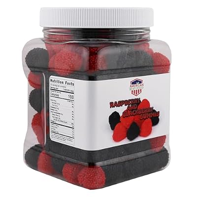 American Best Food Red Raspberries and Blackberries Gummy Candy, Red and Black Berries Candy In Jar, 1.5 Pound