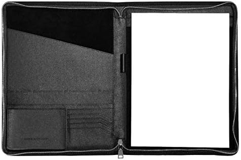 CARMEL CONCEPT Professional Padfolio in Vegan Leather. A Slim Portfolio Folder with Zip, Includes a Bonus White Unruled Notepad (Black)