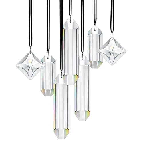 HDCRYSTALGIFTS Set 7 Clear Crystal Prisms Suncatchers Hanging Glass Ornament