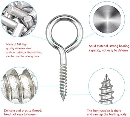 Eye Screws Metal Hooks, 30 Pcs 304 Stainless Steel Heavy Duty Eyelet Eye Bolts Kit, Used for Fastening and Fixing Wood, Garden and Indoor and Outdoor Use(M4/M5/M6) (M4*50)