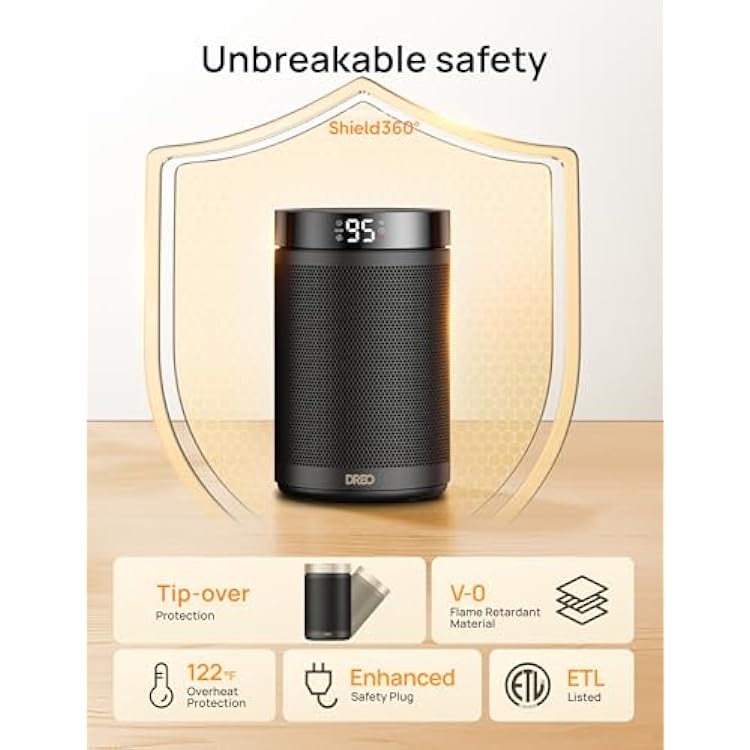 DREO Space Heater, Portable Electric Heaters for Indoor Use with Thermostat, Digital Display, 1-12H Timer, Eco Mode and Fan Mode, 1500W PTC Ceramic Fast Safety Heat for Office Bedroom Home, Black