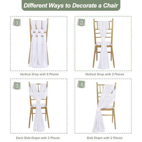 White Chair Sashes 16 Packs 8ft Long Aisle Wedding Chair Back Side Decorations Fabric Sheer Church Tulle Chairs Drapes Bulk