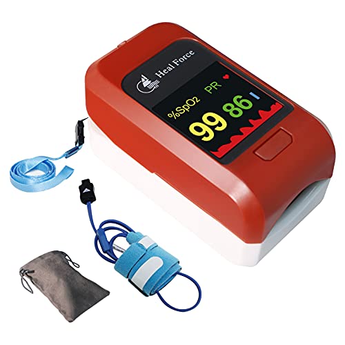 Image of HEAL FORCE Pediatric Pulse Oximeter Fingertip OX Heart Rate Monitors SpO2 Levels Adjustable Alarm Adult & Infant Blood Oxygen Saturation Monitor With Case