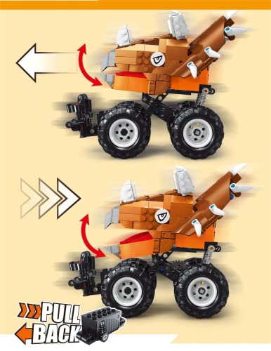 Reobrix TAIGAOLE T1024 2-In-1 Dreieck Dinosaurier Monster Truck Bausteine, Dino Pull-Back Zurückziehen Spielzeugauto… – Bild 5