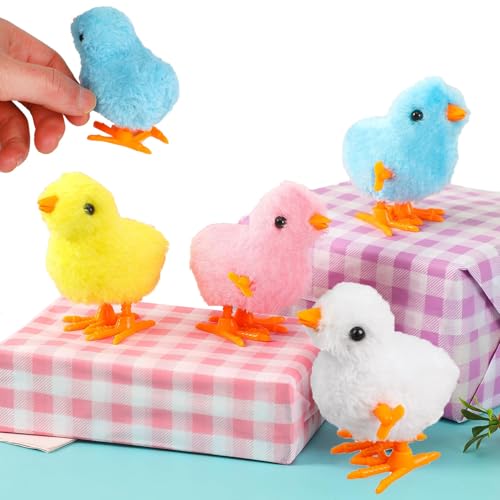 Norhogo 4 Stück Ostern Aufzieh Huhn, osterdeko küken kücken küken, küken Party Favors Dekoration für Kinder, aufziehspielzeug Ostern, aufzieh küken, küken springen Huhn plüsch, Zufällige Farbe