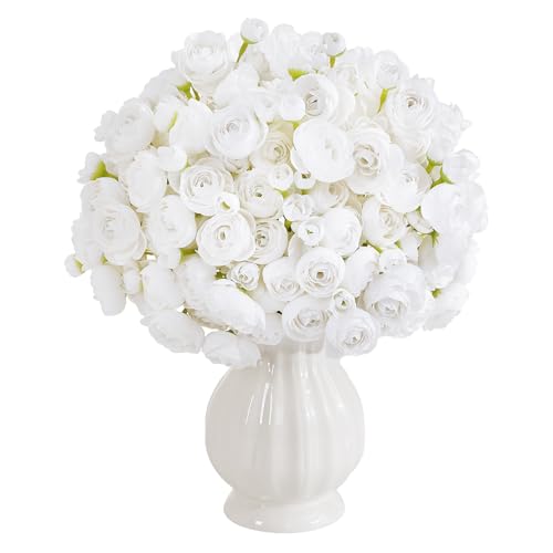 U'Artlines Mini Ranunculus Artificial Flowers Bouquet 40 PCS White — view 2