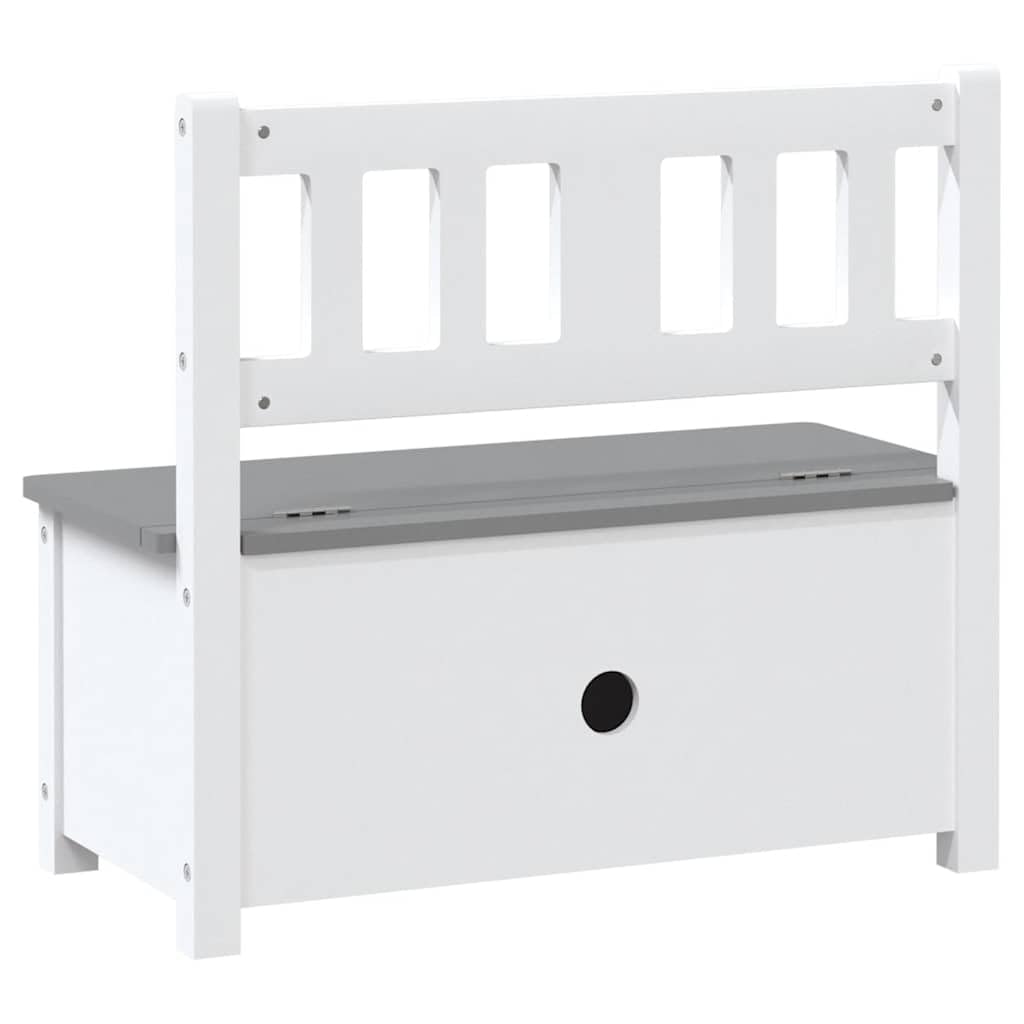 Kinderbank mit Stauraum Weiß Grau aus MDF 60x30x55 cm Sitzbank mit Truhe für Kinderzimmer Babyzimmer Aufbewahrung Spielzeug Ordnung
