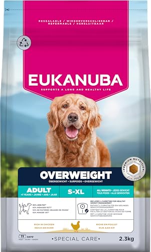 Eukanuba Overweight Hunde Diätfutter mit Huhn- Fettarmes Special Care Trockenfutter zur Gewichtsreduktion für Hunde, die zu Übergewicht neigen, 2, 3 kg