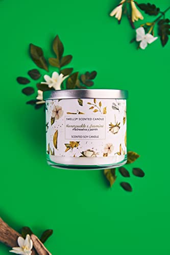 Smells - Premium Soy Wax Round Jar Scented Candle 16Oz. - 100% Cotton 3-Wicks - Fragrance That Eliminates Home And Office Odors: Food, Pets, Smoke And Others (1-Pack, Honeysuckle & Jasmine) #TOP7