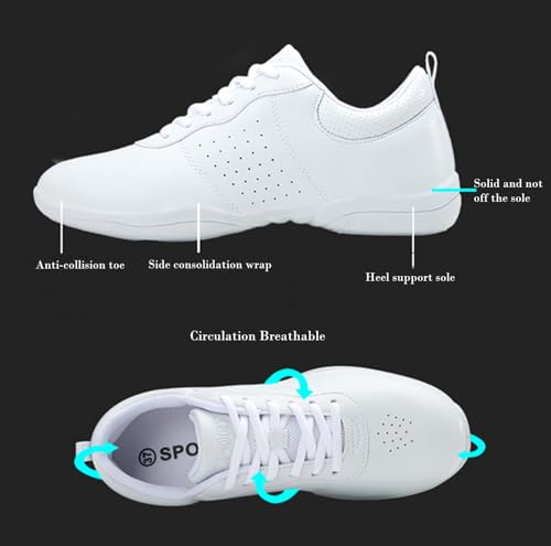 DADAWEN Girls White Cheer Shoes Youth Cheerleading Shoes Dance Athletic Training Tennis Lightweight Competition for Women Cheer Sneakers3